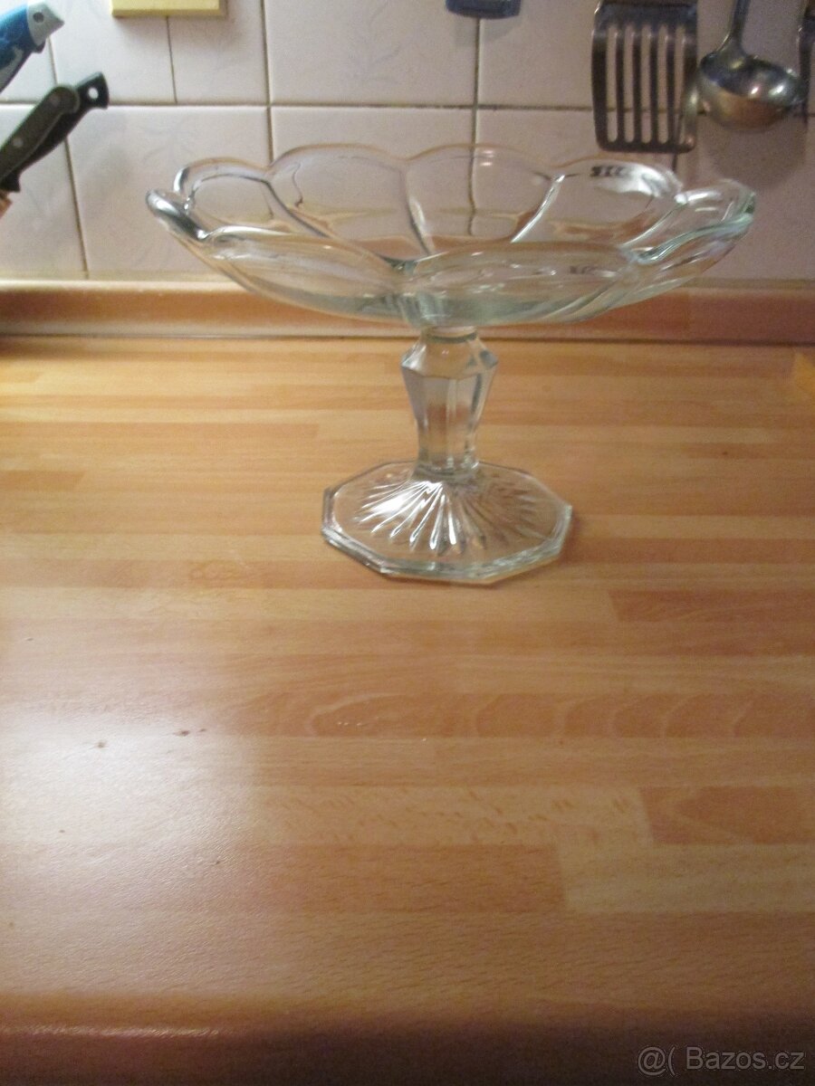 skleněný tác+mísa po prababičce - 13