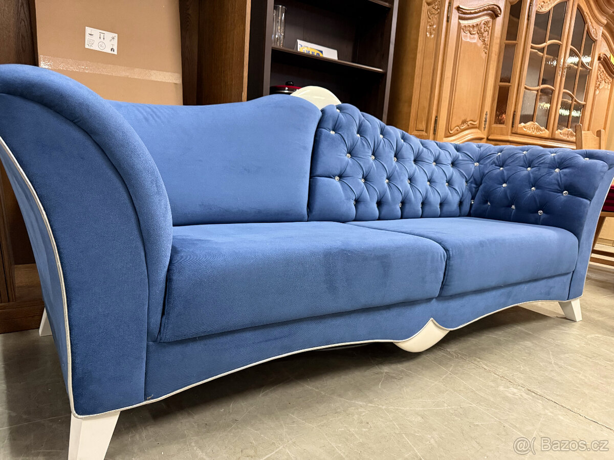 Modrá souprava 3+1+1 v Glamour Miladi stylu - 13