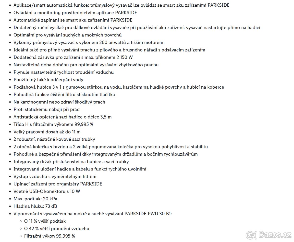 Průmyslový vysavač Parkside Performance - nový. Třída H - 13