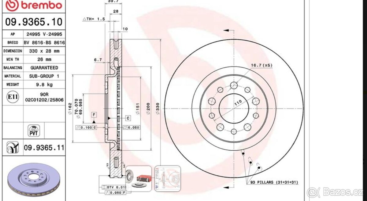 Brzdy 330mm 4 pístkové třmeny - 13