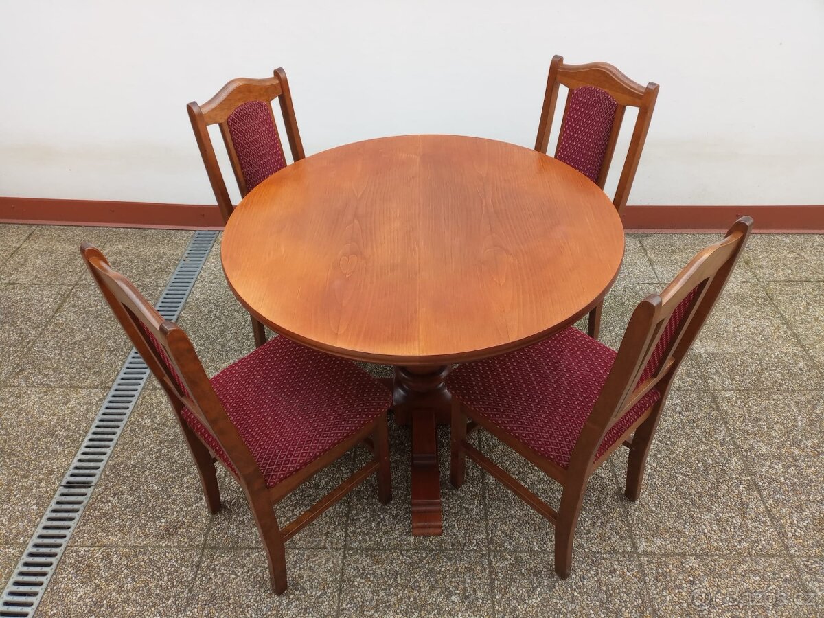 Rustikální jídelní set, rozkládací stůl, 6 židlí, masív - 13