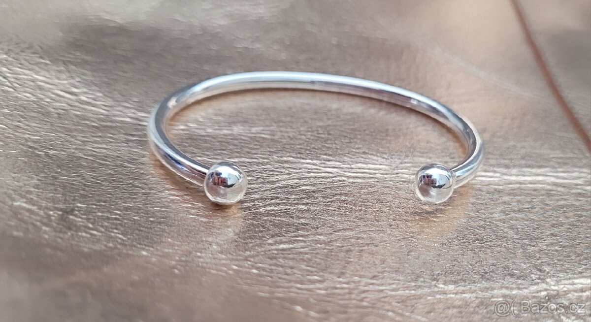 Nový dámský stříbrný náramek 925 kuličkový otevřený uni vel - 13