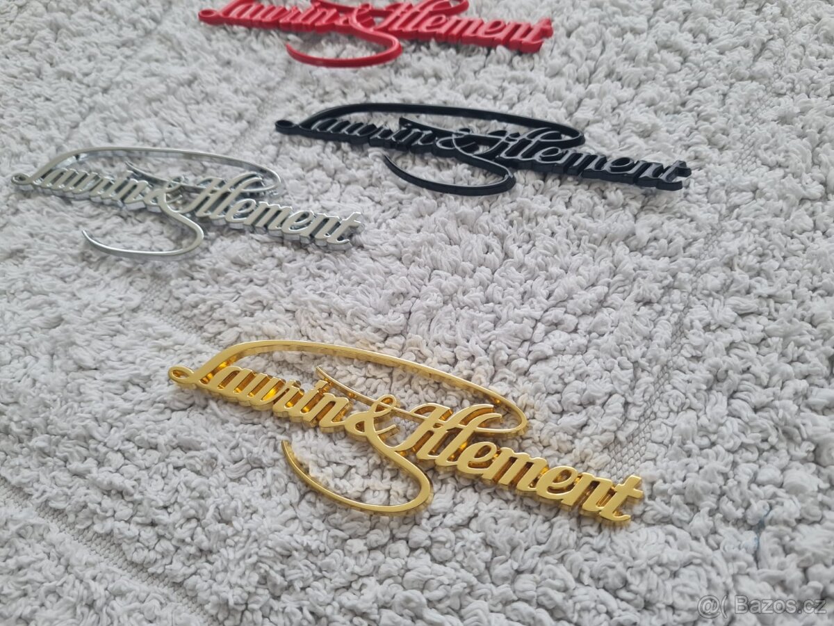 Nápis Laurin Klement , chrom, zlatý, červený, čierny - 13