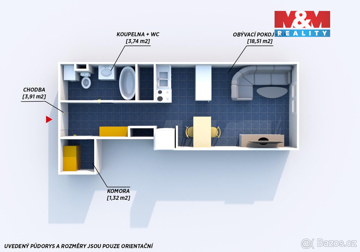 Pronájem bytu 1+kk, 27 m², Plzeň, ul. Vrchlického - 13