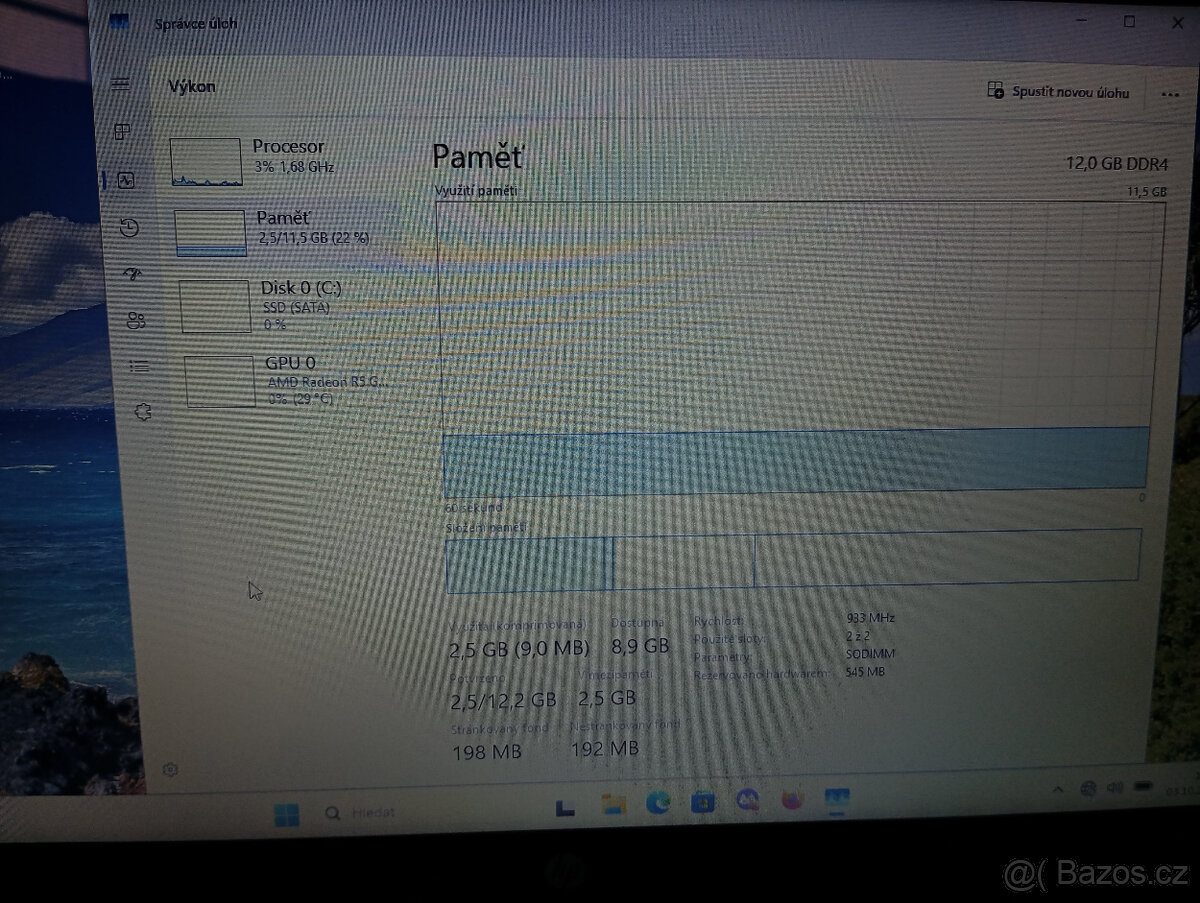 Notebook HP 15, 12GB RAM, SSD disk, AMD 4 jádra, 2h baterie - 13