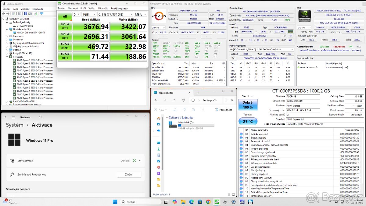 Ryzen 5 3600 12vláken,RTX 4060Ti,32GB,1TB m.2, WIN11,500W - 13