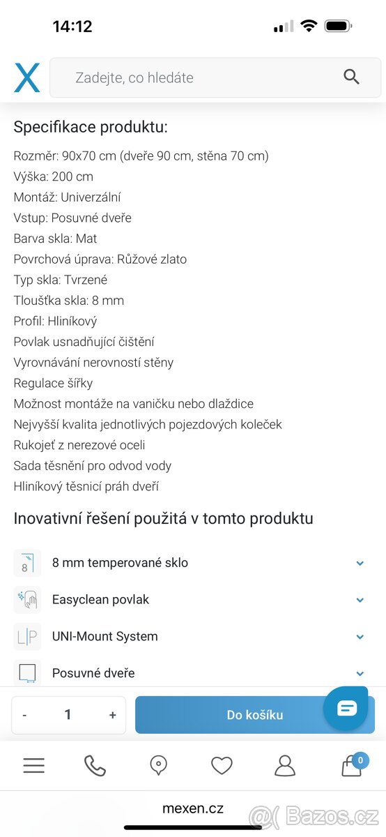 Sprchový kout 90x70 měděný,Nový - 13