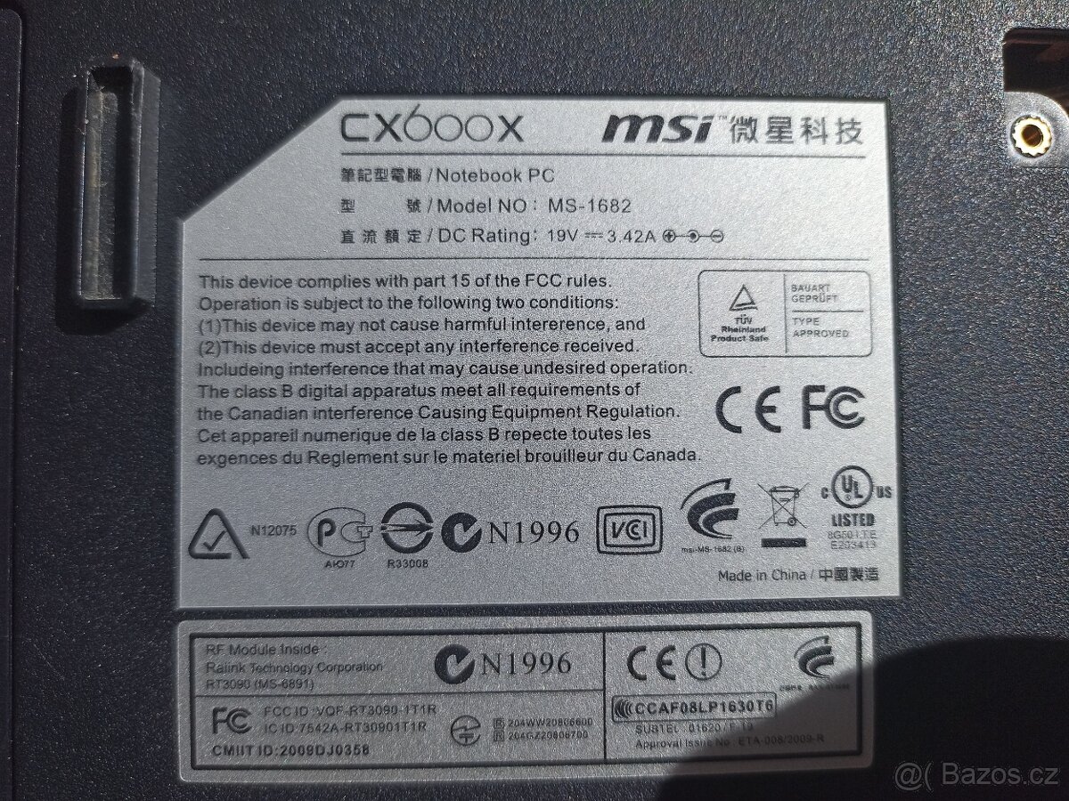 Funkční notebook MSI CX600 na náhradní díly - 13