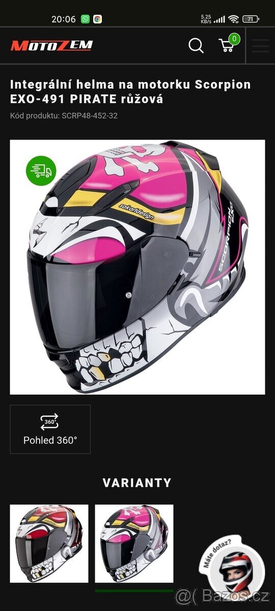 Integ. helma Scorpion EXO 491 Pirate vel. M - 13