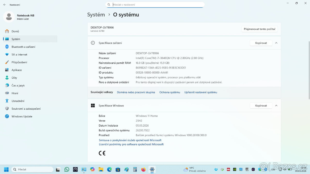 17,3" Lenovo G780 (UPGRADOVANY) - 13