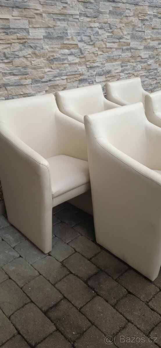 Jídelní kožená křesla bílá 5ks - 13