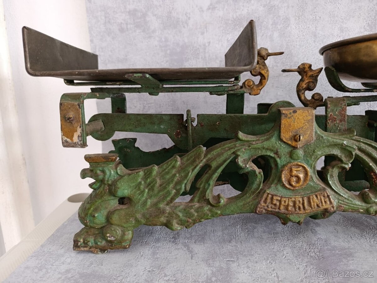 Starožitná figurální litinová váha Draci J.Sperling, r.1936 - 13