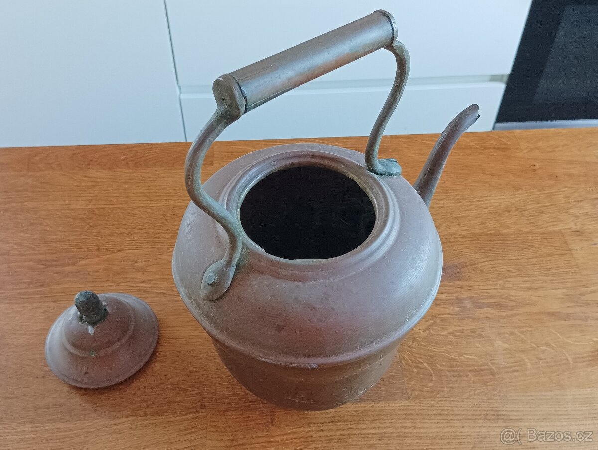 FRANCOUZSKÁ STAROŽITNÁ MOSAZNOMĚDĚNÁ KONVICE RUČNĚ VYROBENÁ - 13