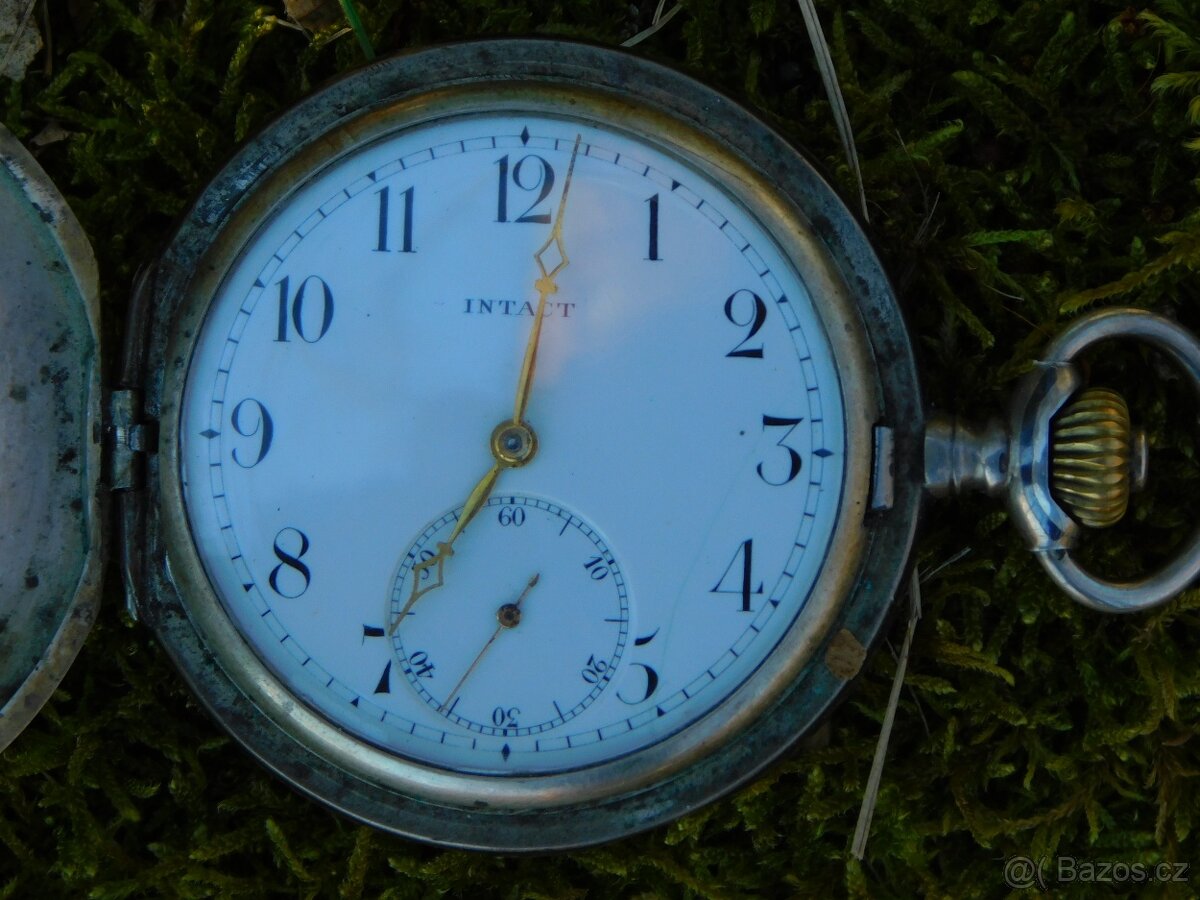 Starožitné stříbrné tulové kapesní hodinky myslivecký motiv - 13