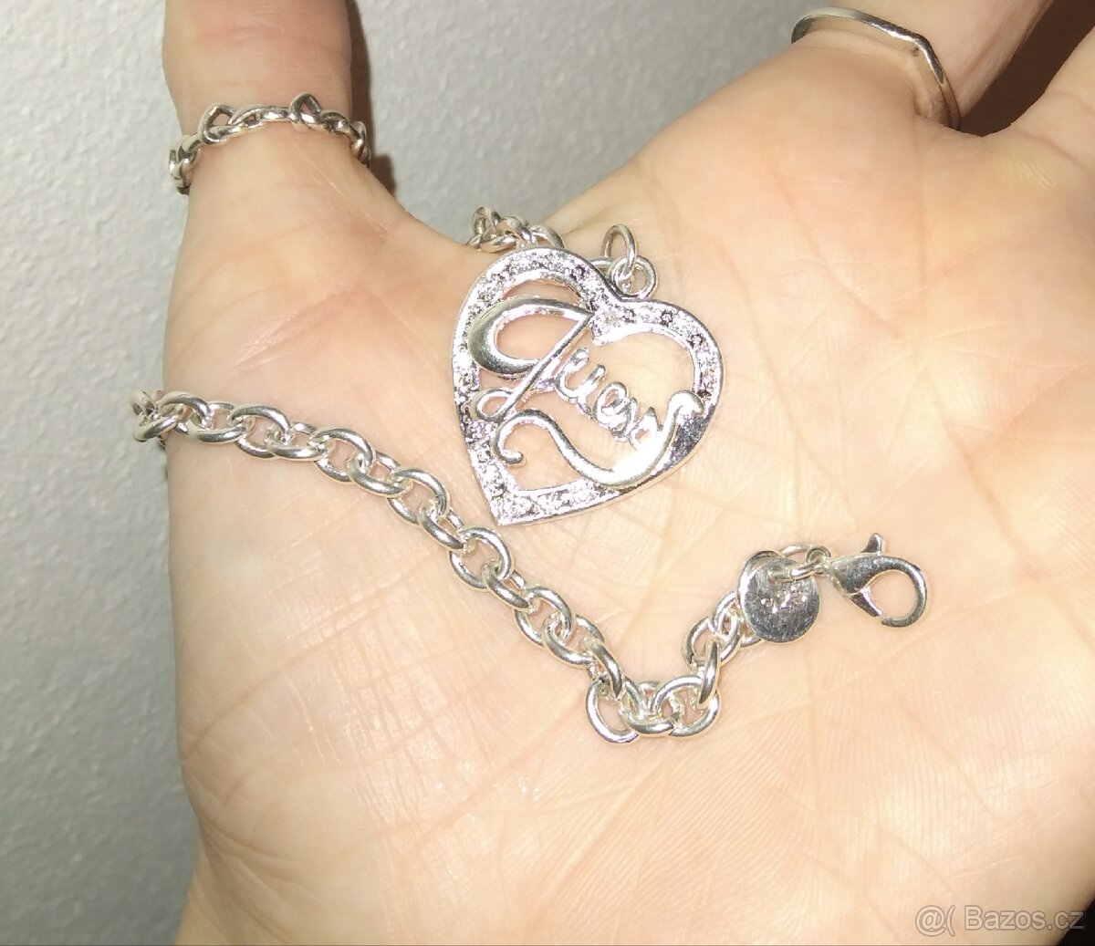 Nový náramek guess srdce srdíčko bižuterie 21 cm postribrene - 13