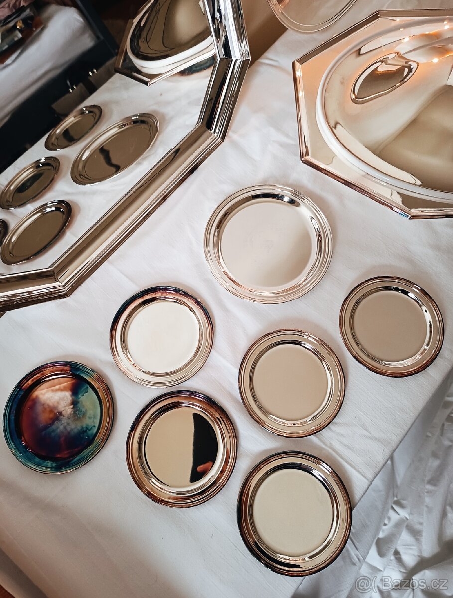 Vintage italský postříbřený servírovací set tácu Calegaro - 13