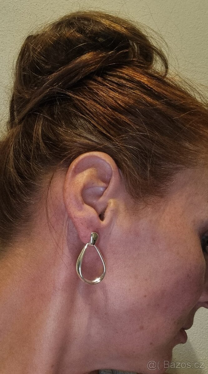 Nové dámské stříbrné náušnice oválné ovály 925 duté - 13