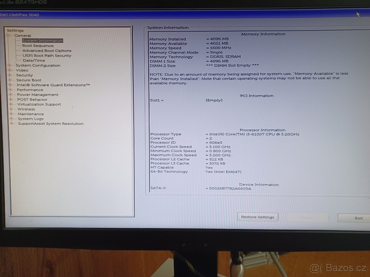 mini PC Dell OptiPlex 3040 MFF Intel Core 3.20GHz černý DDR3 - 13