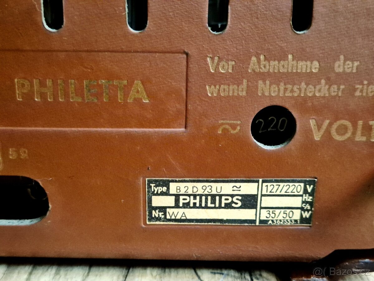 Staré rádio Philips Philetta B2D93U, 1959-60 - 13