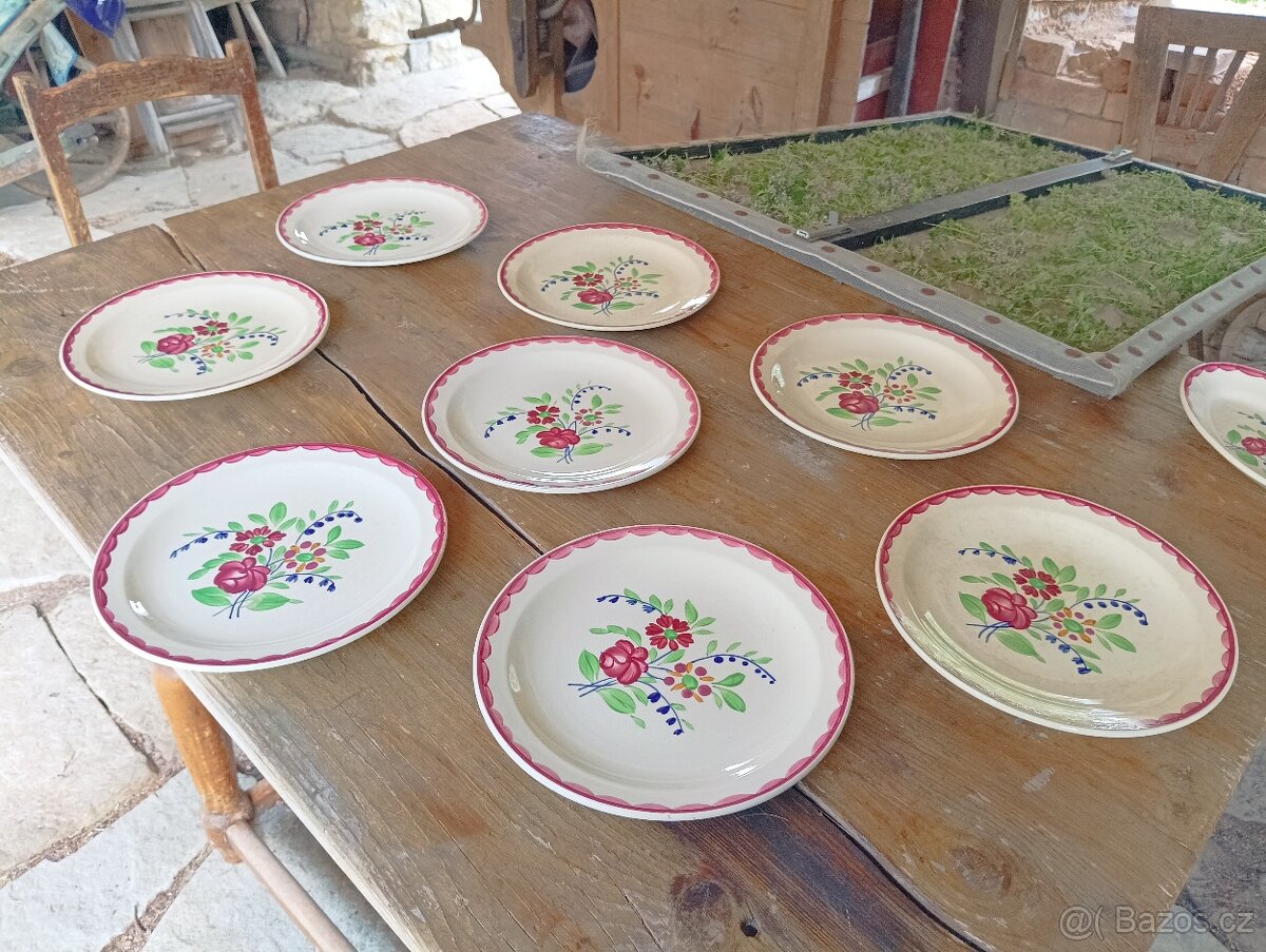 ART DECO FAJÁNS RUČNĚ MALOVANÝ TALÍŘ - SARREGUEMINES FRANCIE - 13