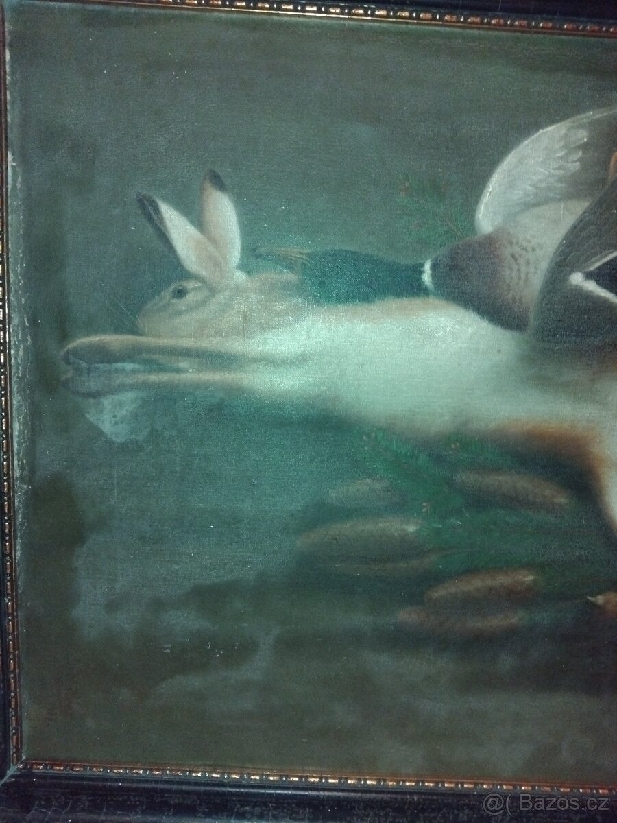 Starožitný obraz lovecké zátiší 110cm x 85cm - 13