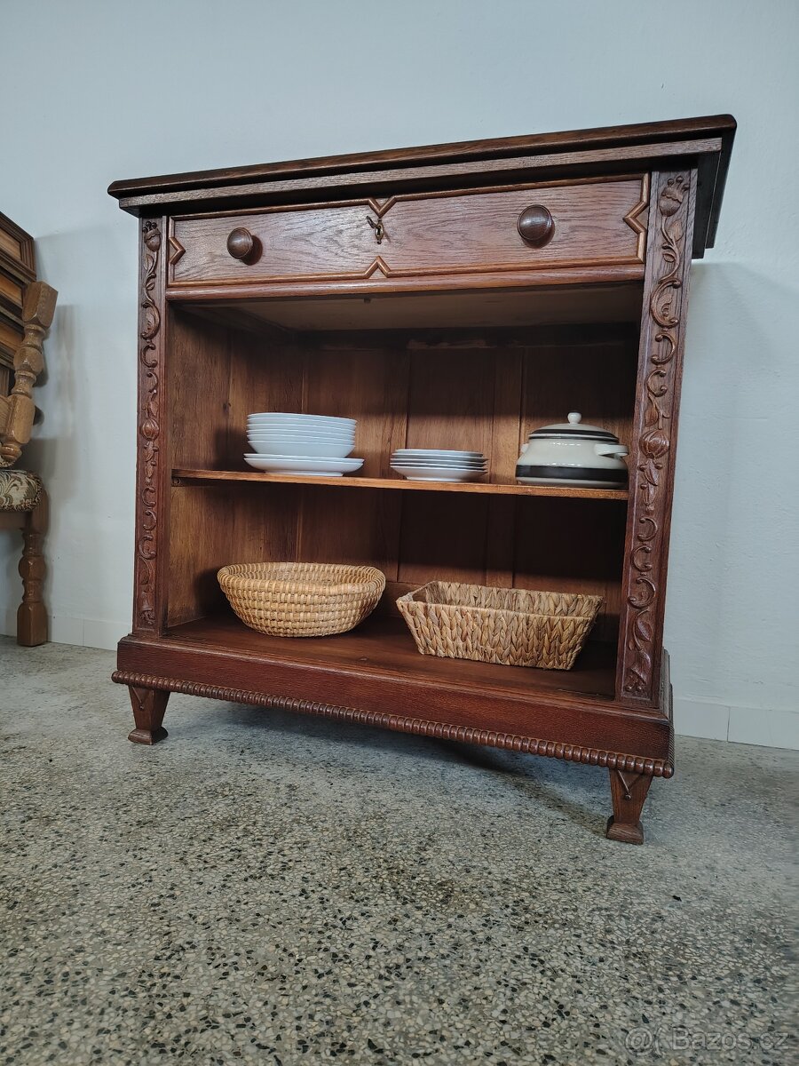 Starožitný regál dubový 1900-1920 - 13