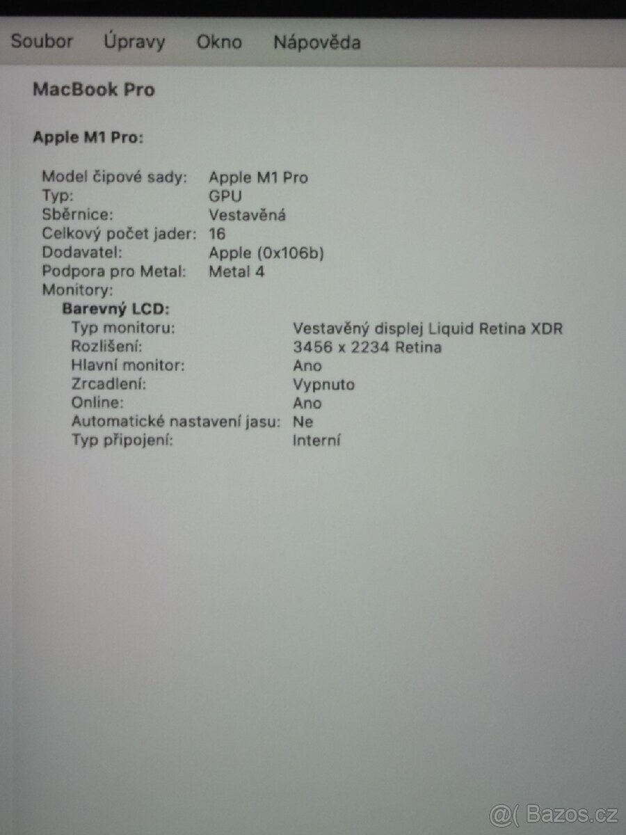 Prodám MacBook Pro 16" M1 PRO 16GB / 512 SSD / 16 GPU - 13