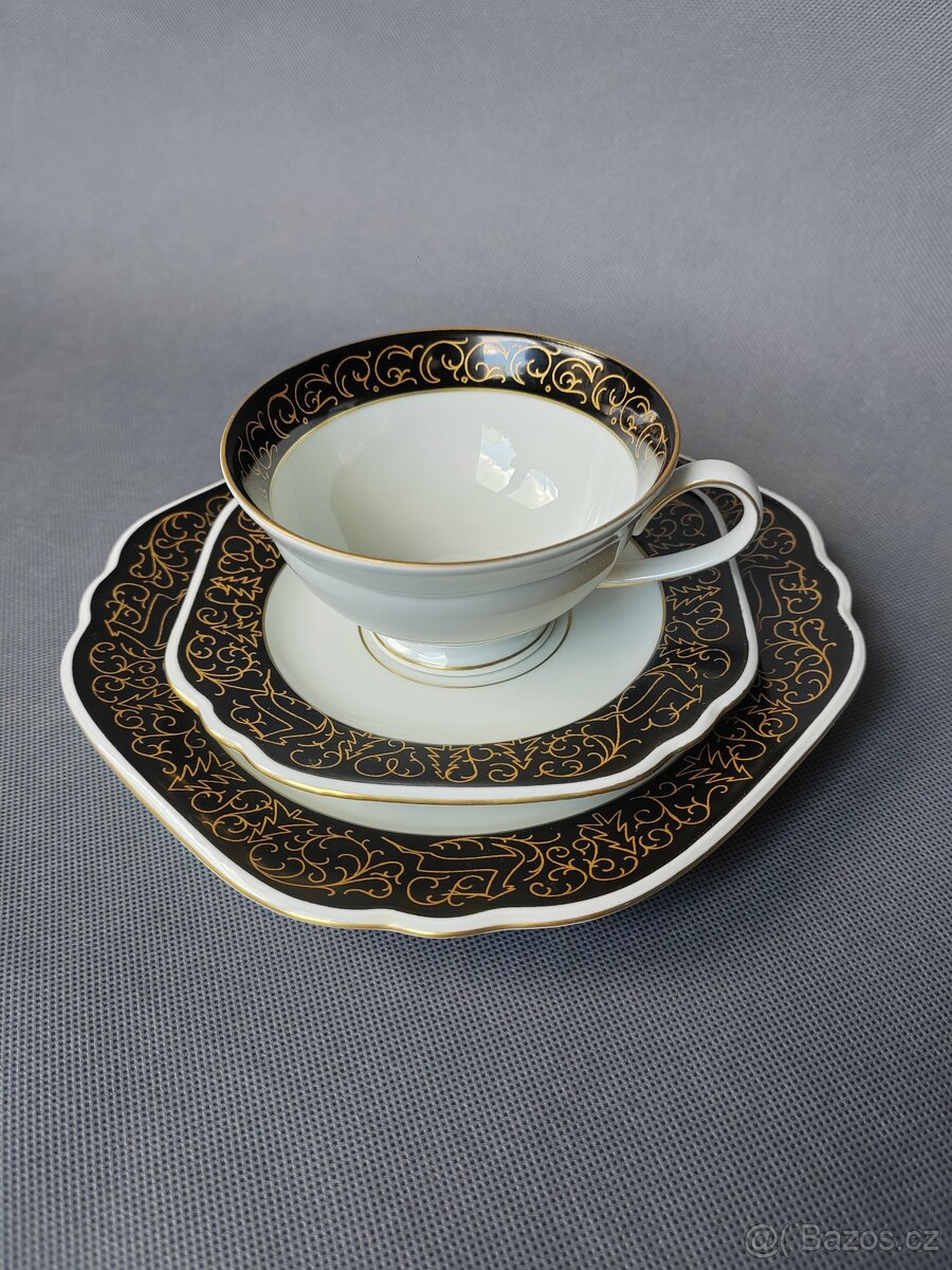 Vintage porcelánové trio Lettin Německo – černé se zlatým - 13
