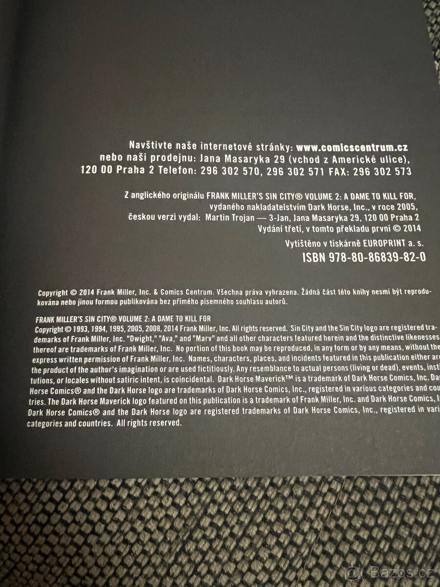 Prodám komiksové knihy Sin City 1, 2, 3, 5, 6, 7 - 13