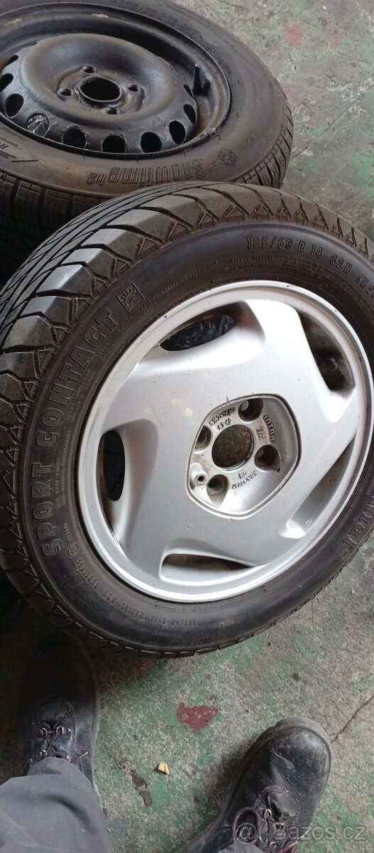 5 ks ORIGO LITÝCH KOL 4x100R14 z OPEL+185/60letní pneu R14 - 13