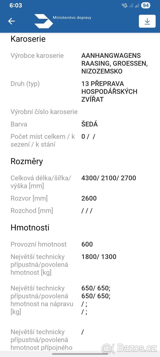 Přepravník na dva koně WACO provozní hmotnost 600 kg - 13