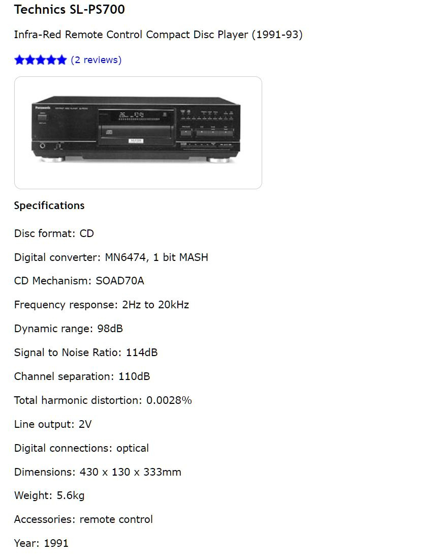 TECHNICS SL-PS700 Stereo CD Player / Class AA - 13