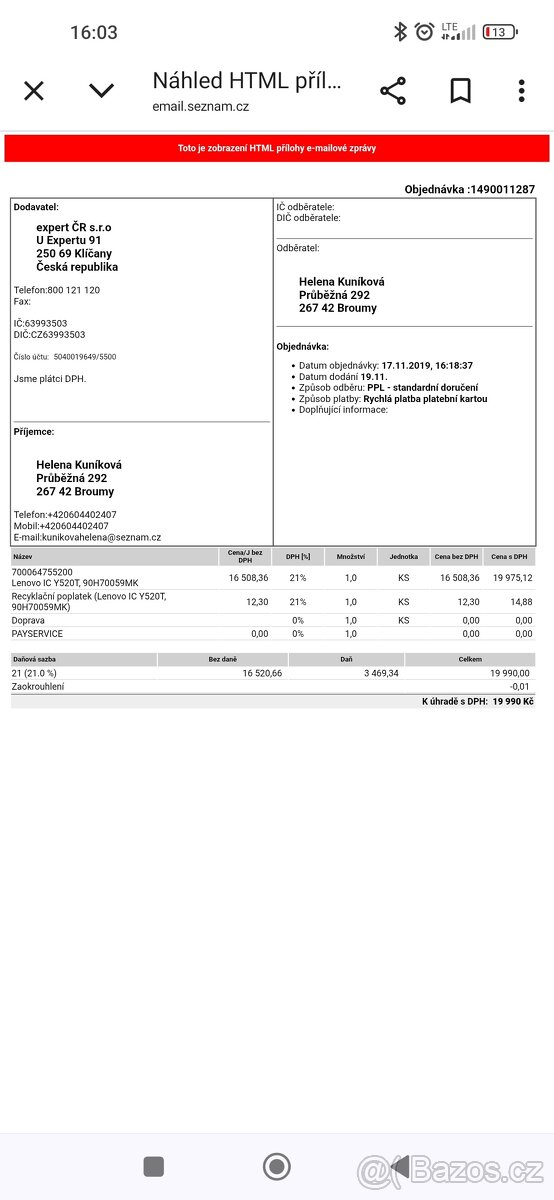 Herní počítač Lenovo IC Y520T - 13
