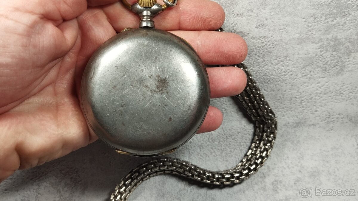 Velké dvouplášťové kapesní hodinky Régulatéur + retez - 13