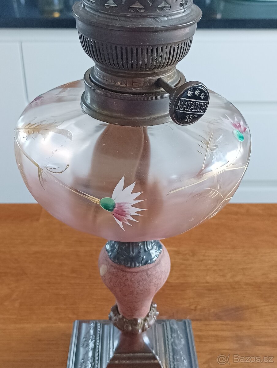 ART DECO STAROŽITNÁ MALOVANÁ PETROLEJKA ERICH & GRAETZ - 13