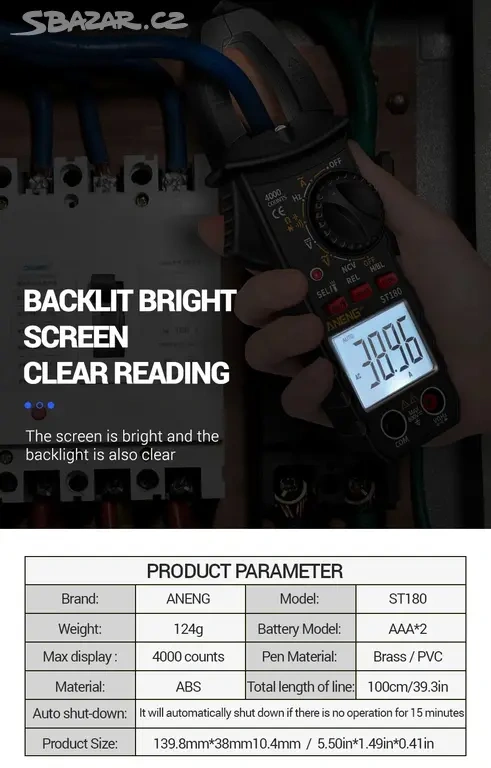 Klešťový multimetr ANENG ST 180. Nový - 13