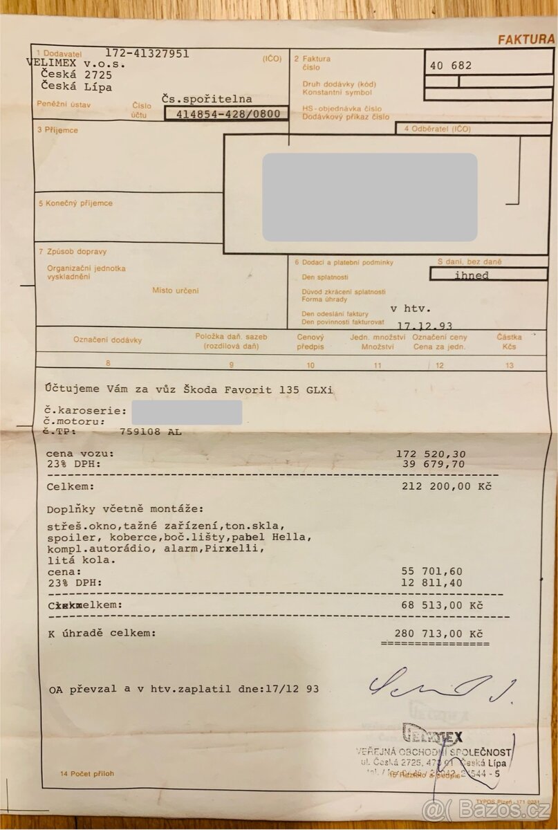 Škoda Favorit GLX. 1. majitel, najeto 33 000km , plná výbava - 13