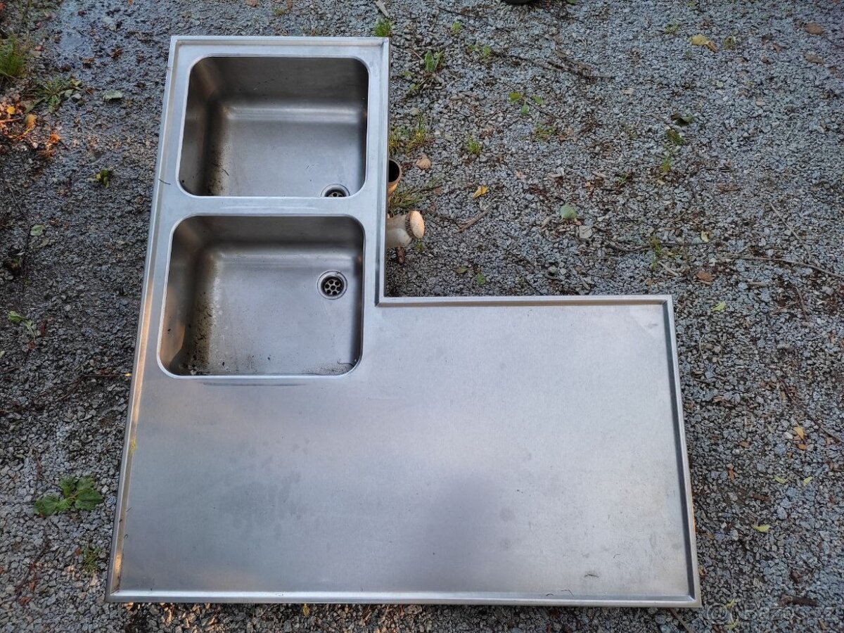 nerezový trojdřez, police na gastro nádoby, dvojdřez - 13