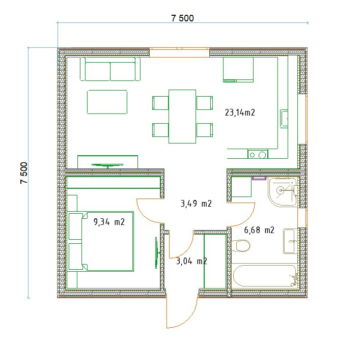 Bungalov 7,5x7,5 m - 13