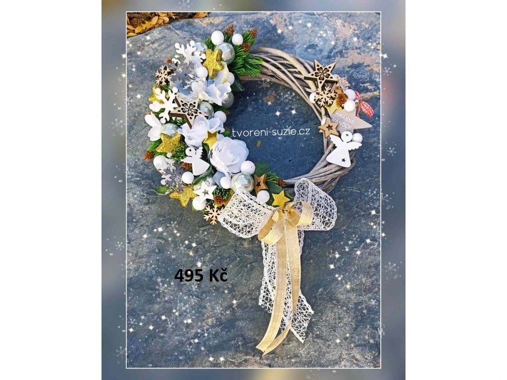 Vánoční dekorace - věnec, svícen, stromeček - 13