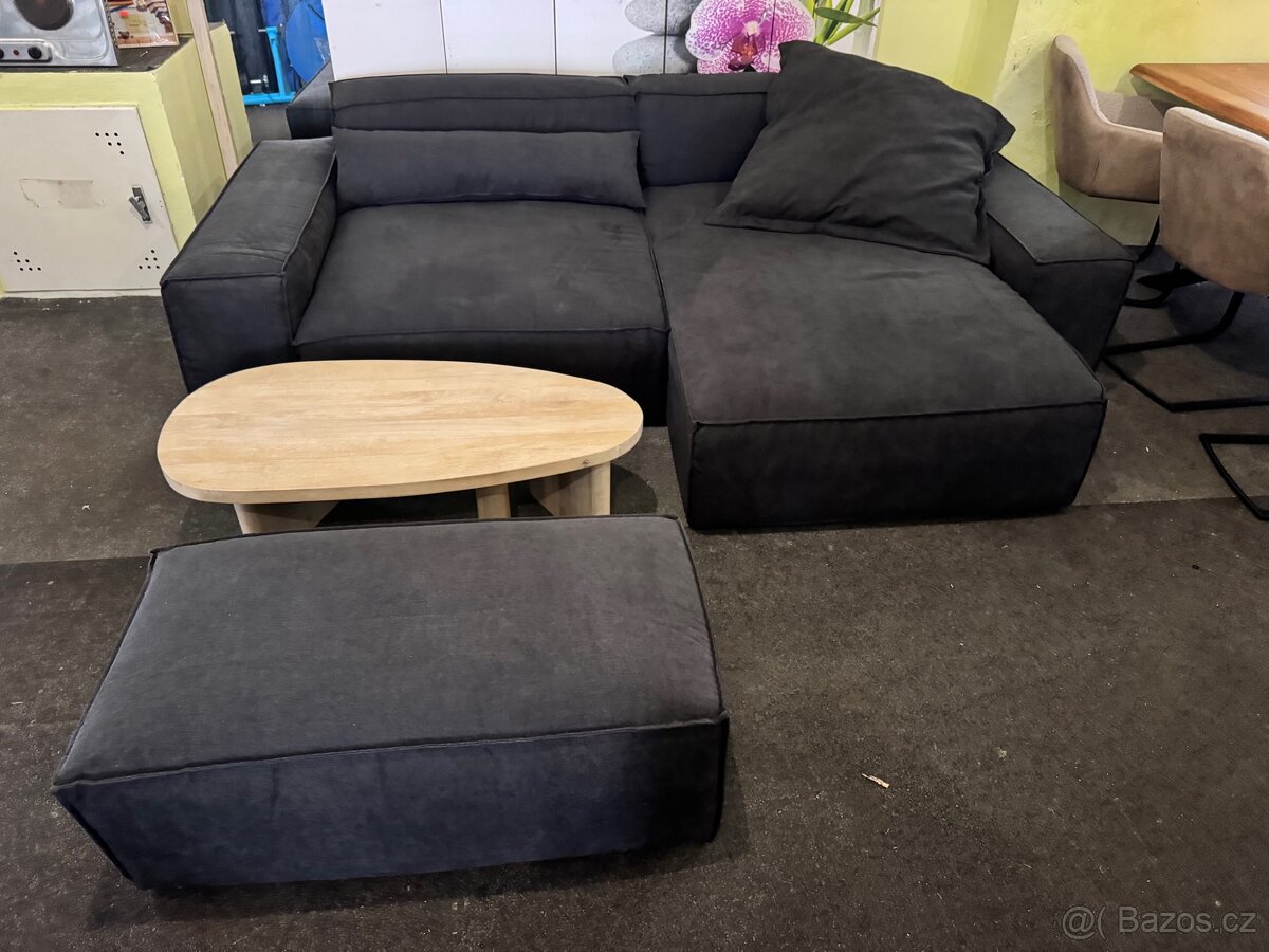 NOVÁ černá Sedací souprava Sirpio 270cm s taburetem - 13