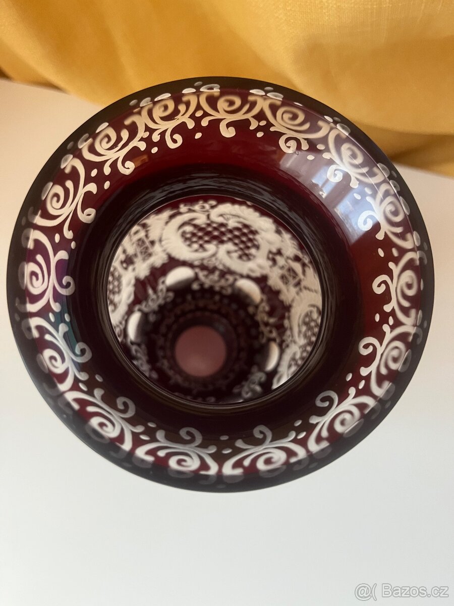 Rubínová stará váza Egermann - 13