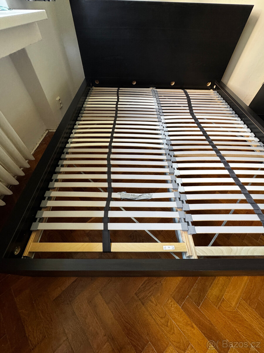 Rám postele, IKEA MALM černohnědá dýha + rošty LÖNSET - 13