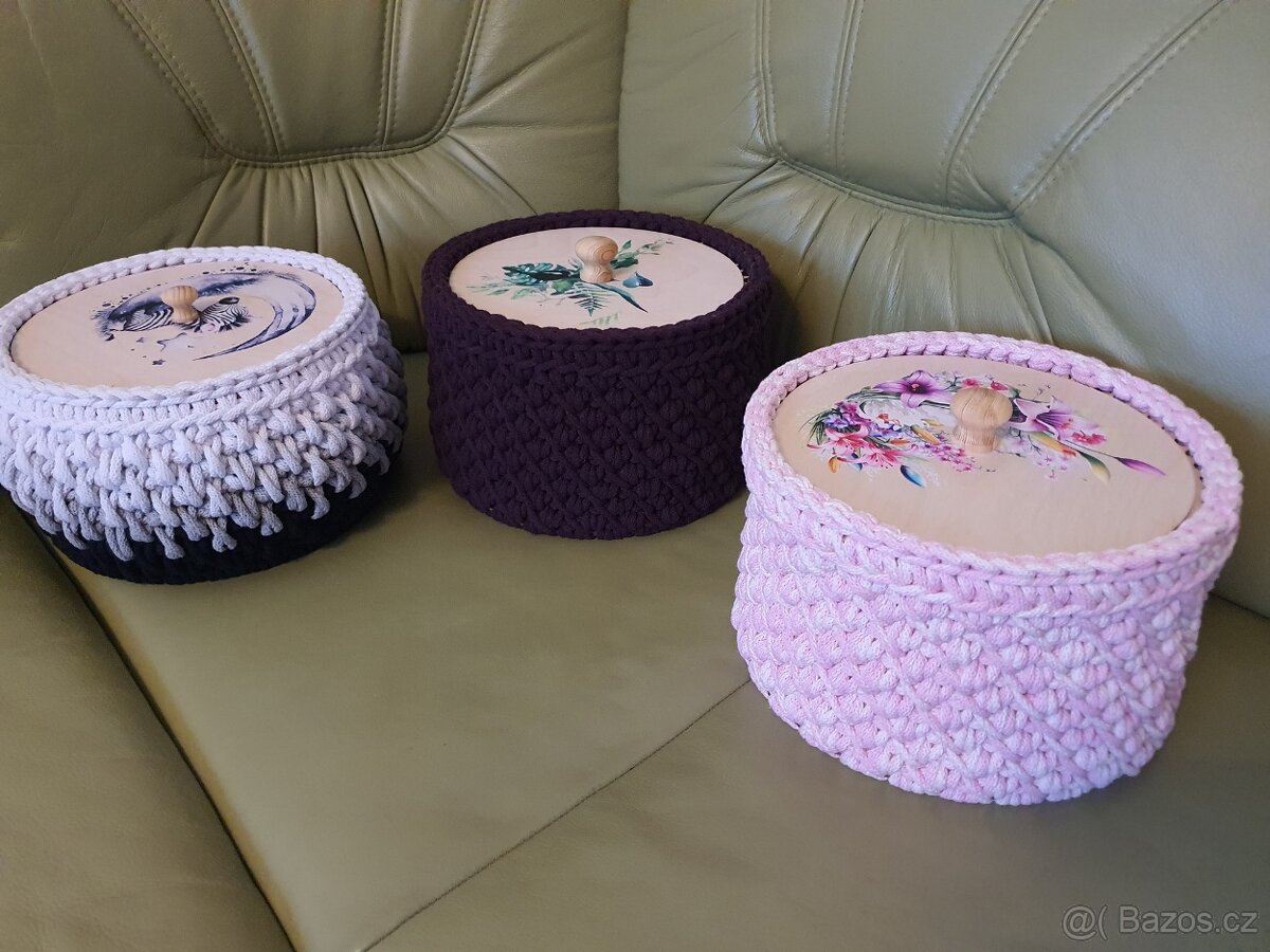sbírka - sada háčkovaných úložných košů - 13