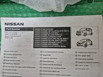 kryty vnějších zrcátek černá metalíza Nissan Cube (Z12) , Ju - 13