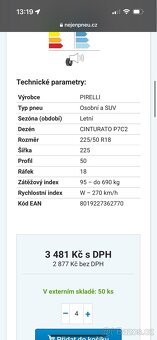 ALU disky + letní gumy PIRELLI / Karoq 225/50 R18 95W - 13