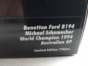 F1 BENETTON FORD B194 VÍTĚZ AUSTRÁLIE 1994 SCHUMACHER 1:18 - 13