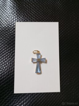 perlová šňůra,zlatá Davidova hvězda,vintage kříž zlato+akvam - 13