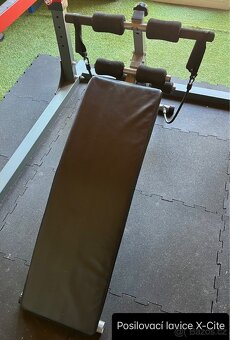 Domácí posilovna - klec, lavice, činky, kotouče, osy - 13