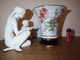 2x krásná ručně malovaná váza Royal Dux - květiny, kobalt - 13